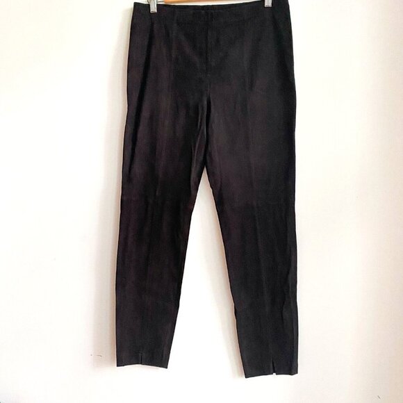 St .John Deep Espresso Brown Suede Ankle Lenght High Rise Leggings Trousers 10 - Picture 3 of 10